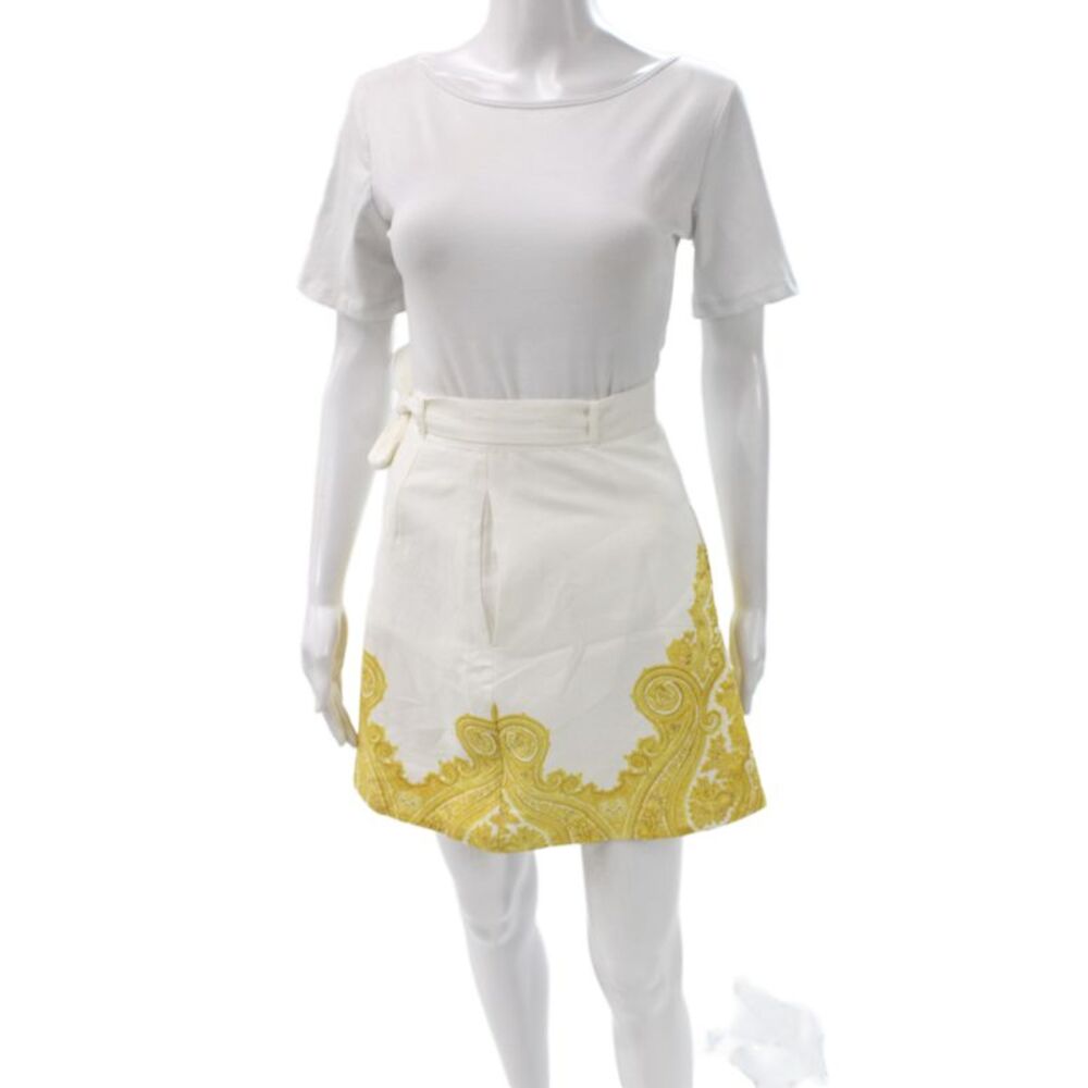 Zimmermann Women Mini Paisley Linen Skort Tie Waist White Size 0